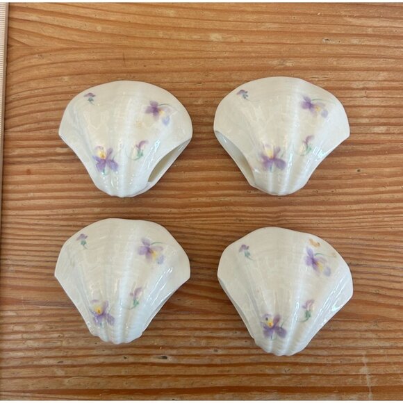 4 Mikasa Lila Bone China Scallop Seashell Napkin Holders Purple Floral Spring - Picture 1 of 4